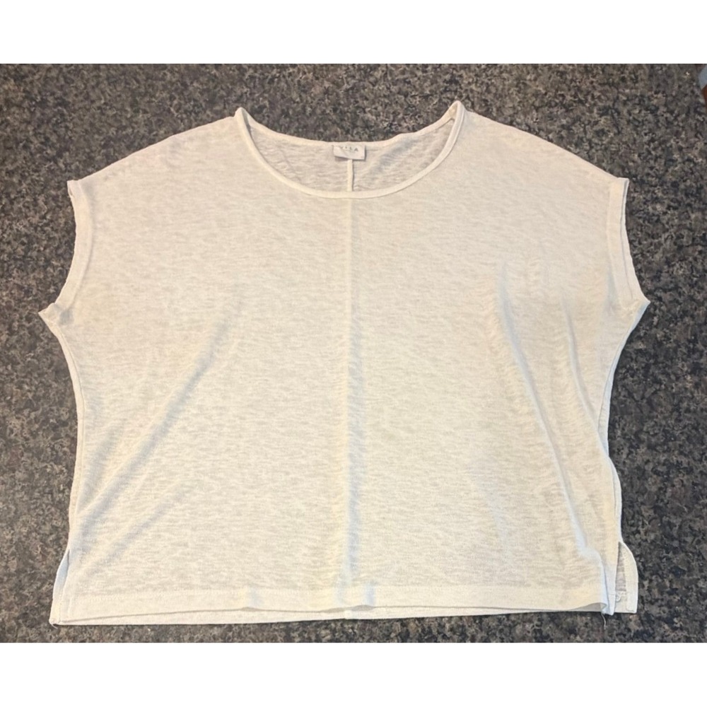 Vila Cream Linen Blend Boxy Knit Top Cap Sleeve Scoop Neck Off White Small Spot
